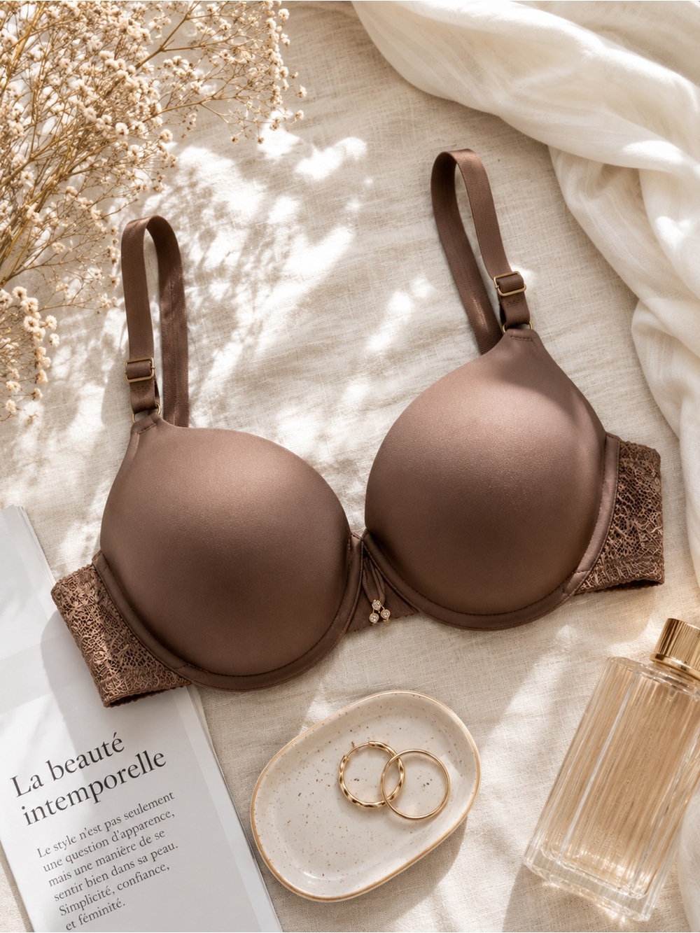 Ashley Graham Taupe T-Shirt Bra 32G 4D Underwire Smooth Demi Bra